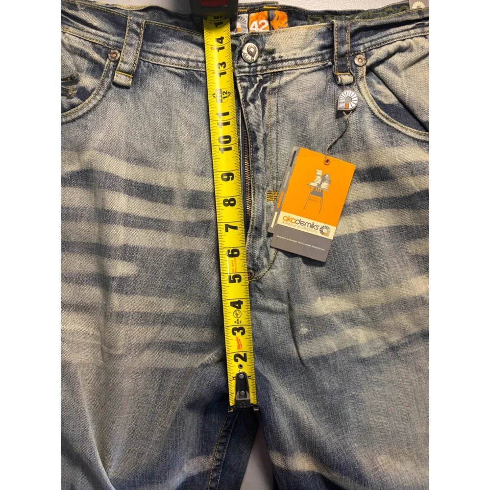 Akademiks Jeans Mens 42x32 Blue Baggy Loose Fit Faded Denim NWT Streetwear
